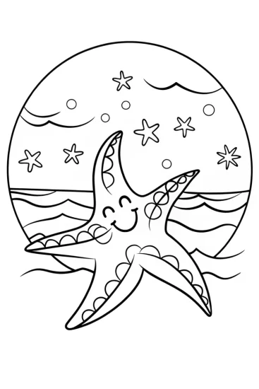 A coloring page of Celestial Starfish Dance Coloring Page