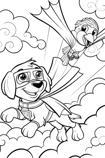 A coloring page of Superhero Pets: Sky Rescue Squad Coloring Page