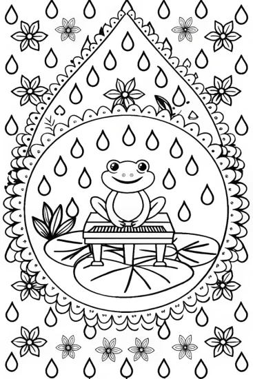 A coloring page of Springtime Raindrop Symphony Coloring Page