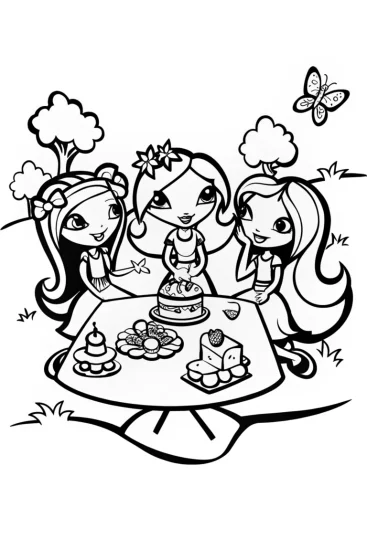 A coloring page of Bratz Glamourous Garden Party Coloring Page