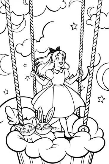 A coloring page of Alice’s Cloud Carousel Coloring Page