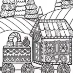 Gingerbread House on a Candy Train Coloring Page