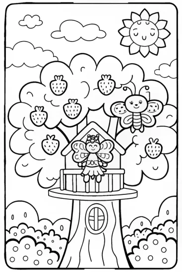 A coloring page of Strawberry Shortcake’s Berry Dream Treehouse Coloring Page
