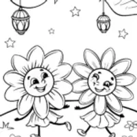 Flower Friends at a Moonlit Garden Coloring Page