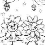 Flower Friends at a Moonlit Garden Coloring Page
