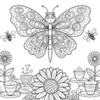 Butterfly Tea Garden Coloring Page