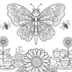 Butterfly Tea Garden Coloring Page