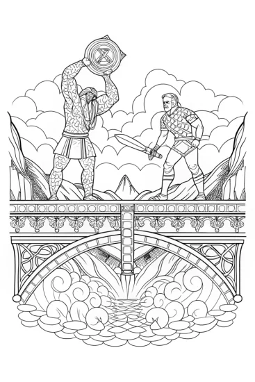 A coloring page of Avengers Assemble at the Bridge Coloring Page