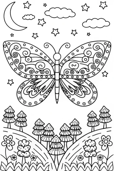 A coloring page of Butterfly Dream Flight Coloring Page