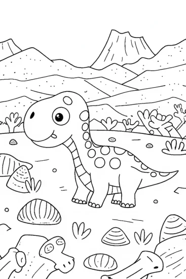 A coloring page of Dino Dreamland: A Fossil Adventure Coloring Page