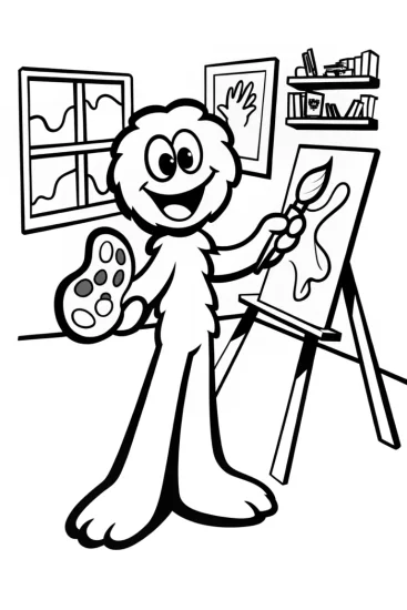 A coloring page of Huggy Wuggy’s Art Studio Adventure Coloring Page