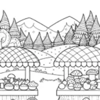 Mushroom Market Day Coloring Page