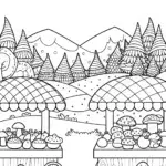 Mushroom Market Day Coloring Page