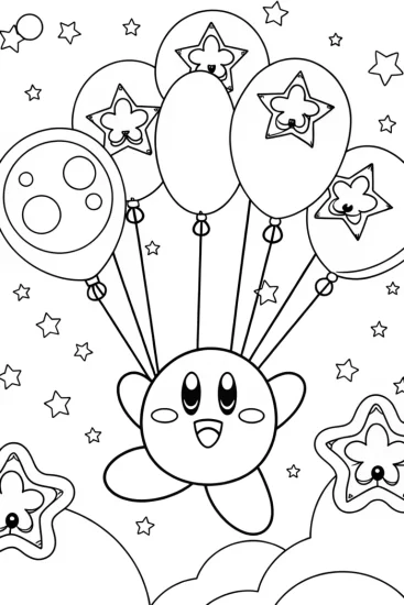 A coloring page of Kirby’s Galactic Balloon Festival Coloring Page