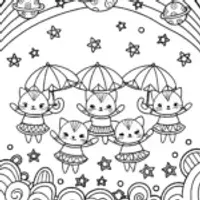 Celestial Cat Parade Coloring Page