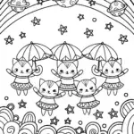 Celestial Cat Parade Coloring Page