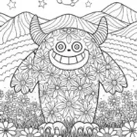 Monster in the Moonlit Meadow Coloring Page