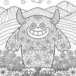 Monster in the Moonlit Meadow Coloring Page