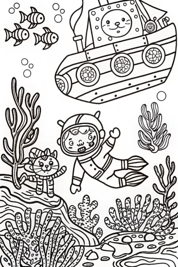 A coloring page of Gabby’s Whimsical Underwater Adventure Coloring Page