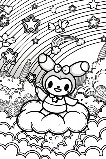 A coloring page of Kuromi’s Dreamy Cloud Adventure Coloring Page