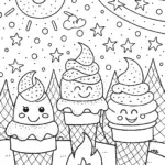 Ice Cream Cones Camping Under the Stars Coloring Page