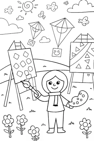 A coloring page of JJ’s Festival of Colors Coloring Page
