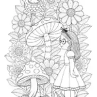 Alice and the Caterpillar’s Wisdom Coloring Page