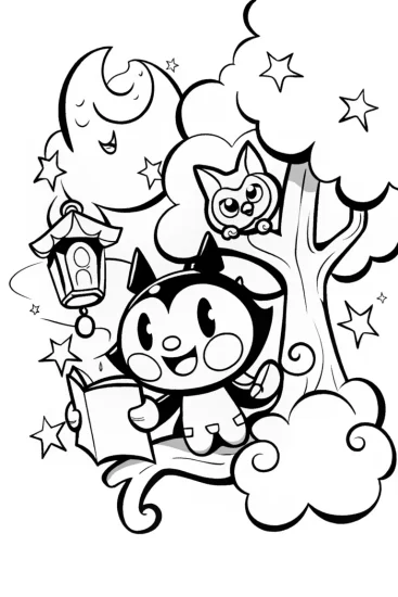 A coloring page of Kuromi’s Dreamy Scavenger Hunt Coloring Page