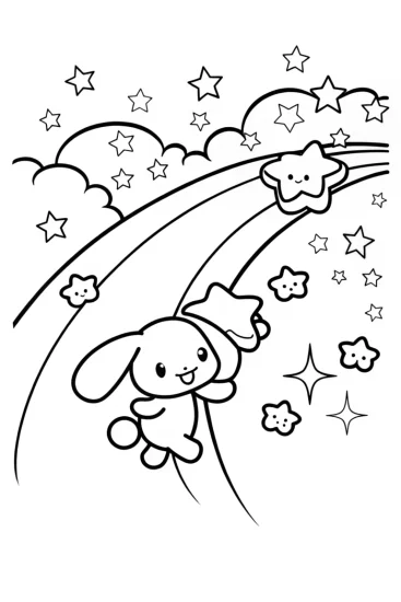 A coloring page of Cinnamoroll’s Stardust Adventure Coloring Page