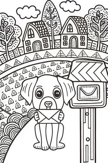 A coloring page of Puppy Mail Adventure Coloring Page