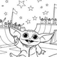 Baby Yoda’s Galactic Skatepark Adventure Coloring Page