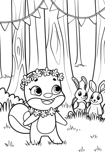 A coloring page of Axolotl’s Forest Festival Coloring Page