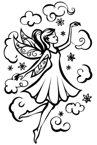 A coloring page of Zephyra the Fairy Coloring Page