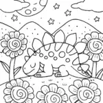 Dino Dreaming in a Cosmic Garden Coloring Page