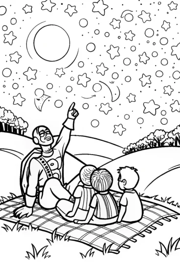 A coloring page of Captain America Stargazing Coloring Page