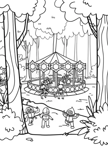 A coloring page of Ninja Forest Carnival Coloring Page