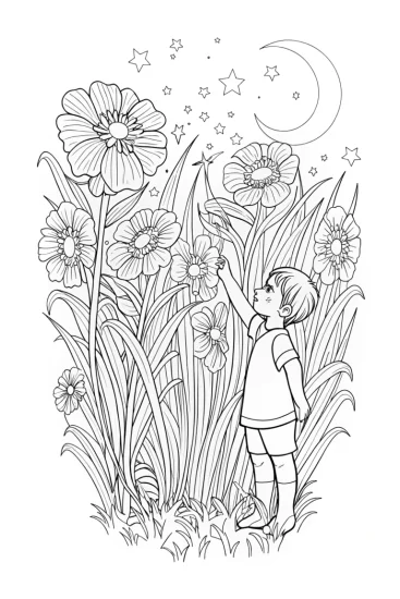 A coloring page of Summer Adventure with Fireflies Coloring Page