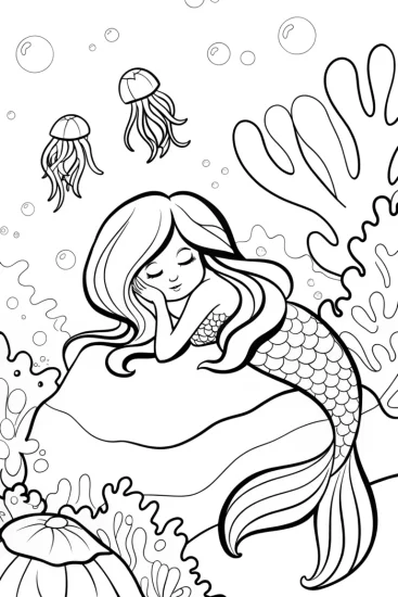 A coloring page of The Mystical Mermaid’s Dream Coloring Page