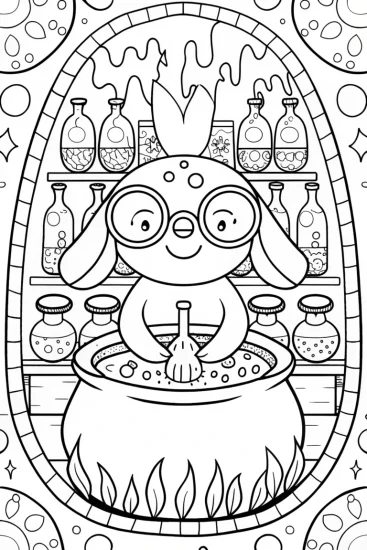 A coloring page of Axolotl’s Magical Potion Lab Coloring Page