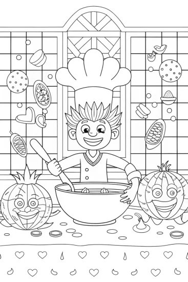 A coloring page of Goku’s Culinary Adventure Coloring Page