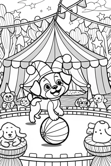 A coloring page of Puppy Under the Big Top Coloring Page