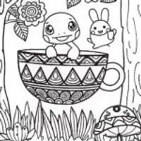 Charmander’s Enchanted Tea Garden Coloring Page