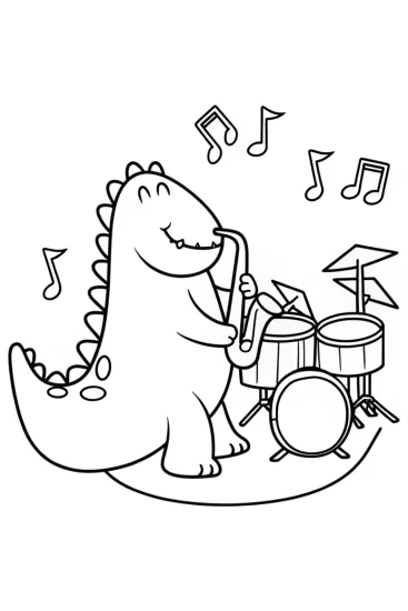 A coloring page of Godzilla jamming with monster friends