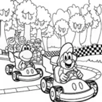 Toad and Yoshi Karting Adventure Coloring Page