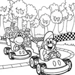 Toad and Yoshi Karting Adventure Coloring Page