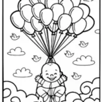 Baby’s Magical Balloon Adventure Coloring Page