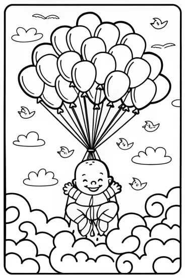 A coloring page of Baby’s Magical Balloon Adventure Coloring Page