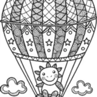 Axolotl floating in a balloon garden