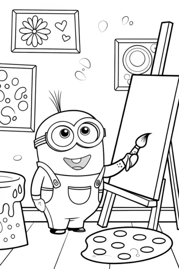 A coloring page of Minion’s Magical Art Studio Coloring Page