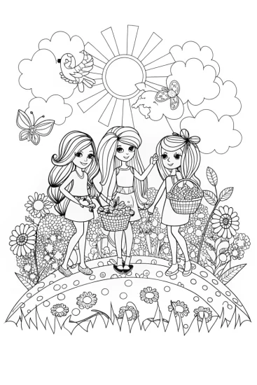 A coloring page of Bratz Dolls’ Fashion Adventure in Nature Coloring Page